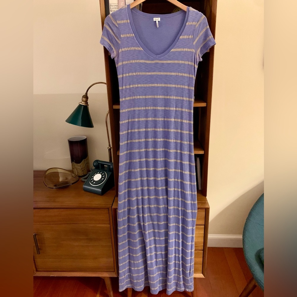 Splendid Short Sleeved Striped Purple/Gray Maxi Dress Size XS